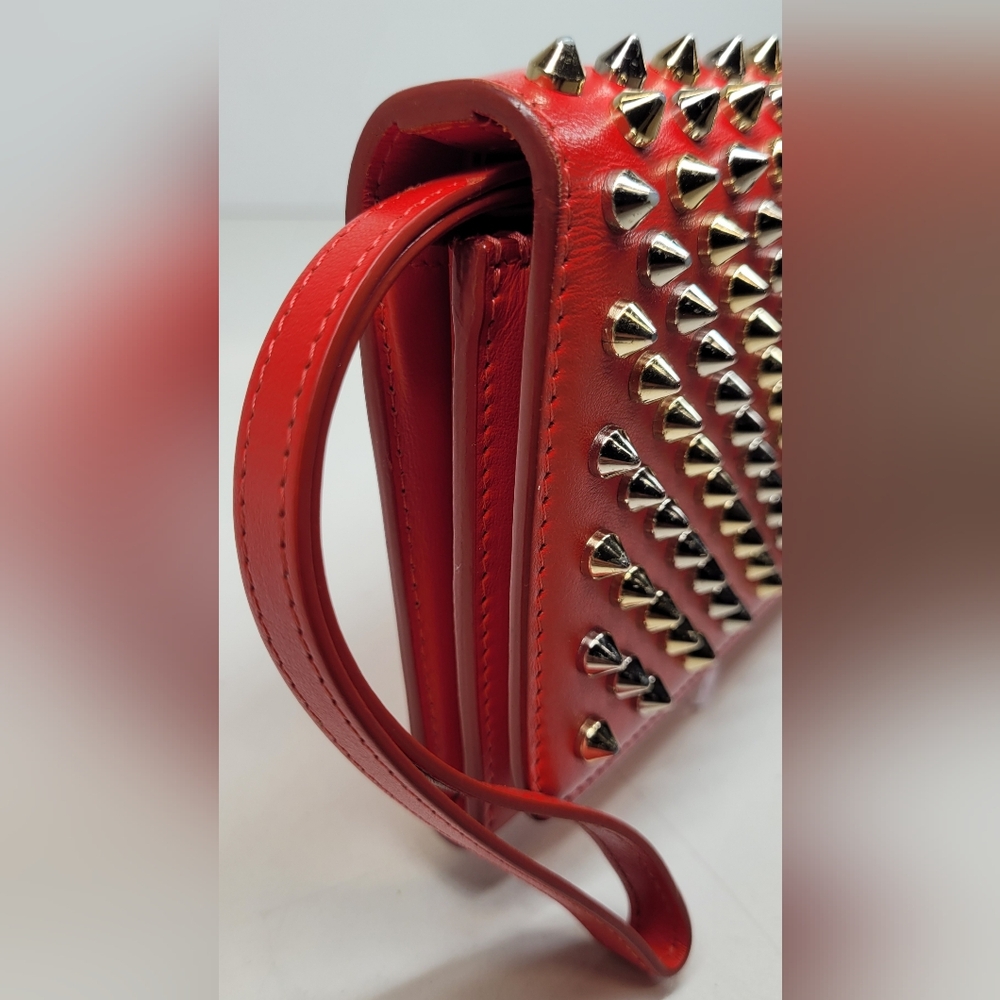 SOLD!!!Christian Louboutin Red Leather Macaron Spiked Clutch / Wallet - Picture 4 of 11